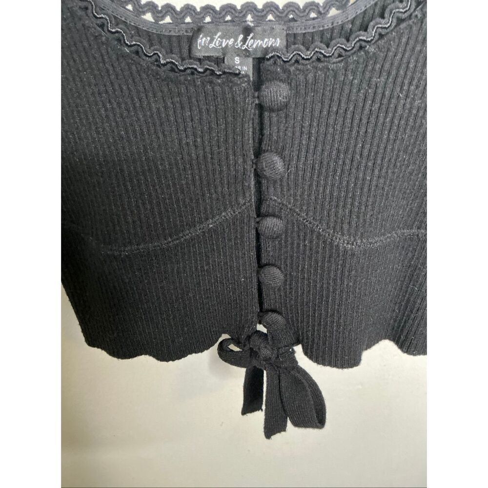 For Love & Lemons Ribbed Pointelle B-front Crop Tank Top | Black in Small - Picture 6 of 7